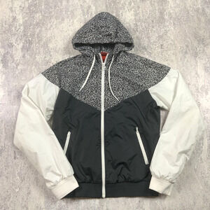 Nike Jacket Womens Medium Black Windbreaker Leopard Print Hooded Full Zip